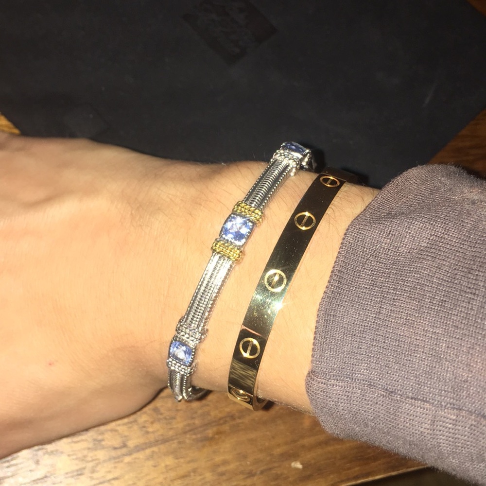 Judith Ripka triple stone bangle sky blue crystal